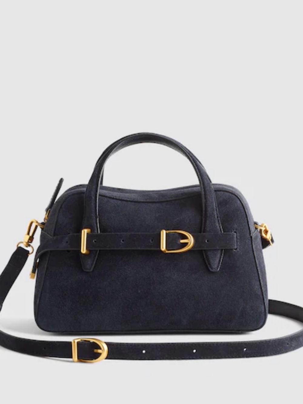NWT MADEWELL Blue Belted Suede Top-Handle Satchel Crossbody with Gold Hardware